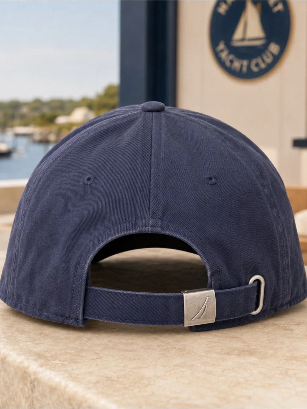 Nautica Navy Baseball Cap with Distressed Flag Embroidery